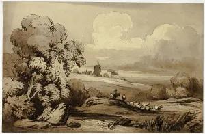 Rolling Hills with Windmill and Sheep, n.d. Creator: James Robertson