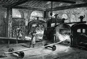 Smelting Prints: Rolling steel rails, c1880. Artist: Roberts