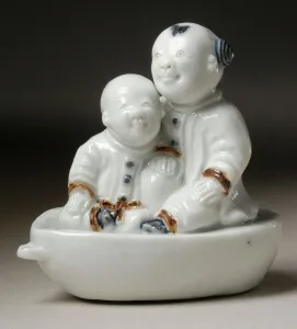 Underglaze Prints: Rolling Toy in the Form of Two Chinese Boys (karako) in a Boat
