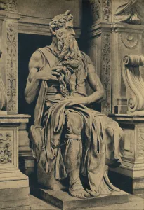 Roma - Church of St. Peter in Vinculis - Moses, by MIchelangelo, 1910. Artist: Michelangelo Buonarroti Roma - Church of St. Peter in Vinculis - Moses, by MIchelangelo, 1910. Artist: Michelangelo Buonarroti