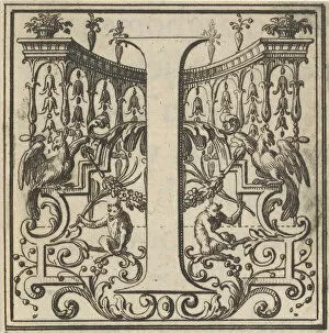 Bernard Gallery: Roman Alphabet letter I with Louis XIV decoration, 18th century. Creator: Bernard Picart