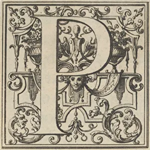 Picart Collection: Roman Alphabet letter P with Louis XIV decoration, 18th century. Creator: Bernard Picart