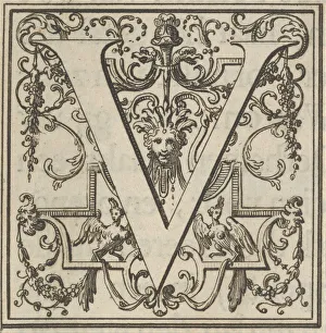 Picart Collection: Roman Alphabet letter V with Louis XIV decoration, 18th century. Creator: Bernard Picart