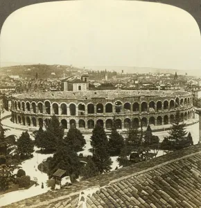 Verona Prints: Roman amphiteatre built A. D. 260 - (east), Verona, Italy, c1909. Creator: Unknown
