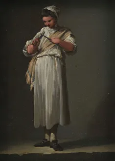 Sharpening Prints: A Roman Cook´s Boy Sharpening a Knife, 1750. Creator: Jean Barbault
