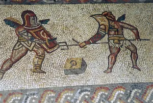 Villa Prints: Roman floor mosaic of gladiators, c. 3rd century