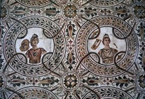 Mahdia Governorate Gallery: Detail of a Roman floor mosaic of the nine Muses, 3rd century