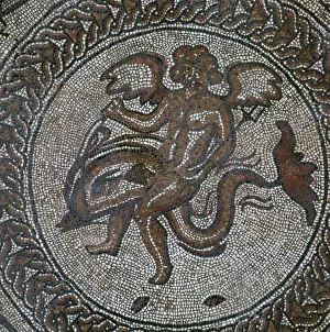 Detail of a Roman floor mosaic showing Cupid on a dolphin, 1st century Detail of a Roman floor mosaic showing Cupid on a dolphin, 1st century
