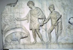 Roman marble relief of Aeneas and Ascanius