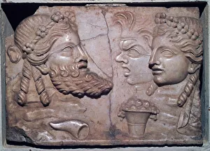 Relief Carving Prints: Roman marble relief of dramatic masks