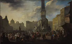 Fountain Prints: Roman Market Scene in the Piazza Navona, c1657-1658. Creator: Johannes Lingelbach