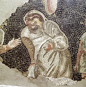 Masked Prints: Detail from Roman mosaic of an actor wearing a comic mask, Pompeii, Italy