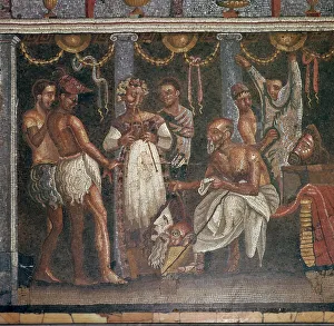 Preparing Prints: Roman mosaic of actors preparing for a play