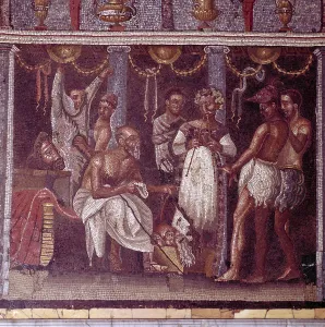 Preparation Prints: Roman mosaic of actors preparing for a play, Pompeii, Italy
