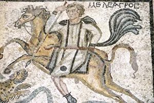 Leopard Prints: Roman mosaic from Carthage, Horseman hunts leopard, c3rd century