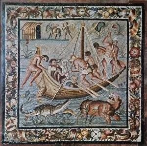 Big Cat Gallery: Roman mosaic of a ferry-boat, 2nd century