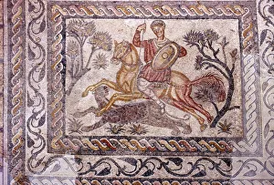 Feline Prints: Roman Mosaic of Horseman hunting a leopard, Merida, Spain, c2nd-3rd century
