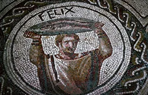 Roman mosaic of a man carrying fish