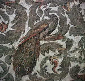 Bardo Museum Prints: Roman mosaic of a peacock in foliage, 3rd century