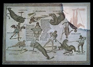 Troop Gallery: Roman mosaic of performers killing a leopard at a spectacle, 3rd century