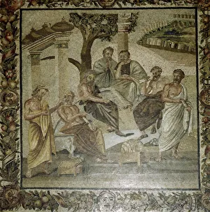 Roman mosaic of Plato and his school of philosophers, Pompeii, Italy