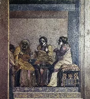 Roman mosaic of Scene from play with masked actors, Villa of Cicero, Pompeii, c2nd century BC. Artist: Dioscurides of Samos