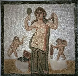 Mirror Collection: Roman mosaic showing the toilette of Venus, 3rd century