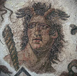 Detail of a Roman mosaic showing one of the four winds, 3rd century Detail of a Roman mosaic showing one of the four winds, 3rd century
