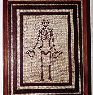 Bearer Prints: Roman mosaic of a skeleton, Pompeii, Italy