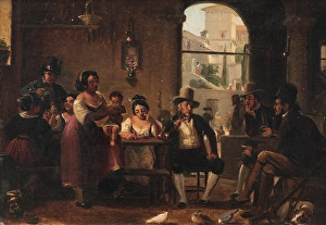 Restaurant Prints: From a Roman Osteria. Pipe-Smoking Hunters and Italian Women