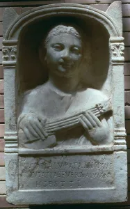 Badajoz Gallery: Roman relief of a girl with a lute, 1st century