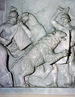 Big Cat Gallery: Roman relief of gladiators fighting wild beasts