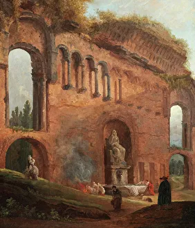Clark Art Institute Prints: Roman Ruins With Laundresses, c1777. Creator: Hubert Robert