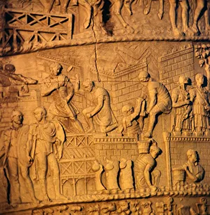 Roman soldiers building a fort, Trajans Column, Rome, c2nd century Roman soldiers building a fort, Trajans Column, Rome, c2nd century
