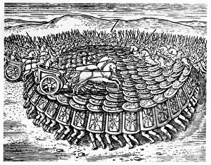 Defence Gallery: Roman soldiers making a tortoise with their shields, 1605