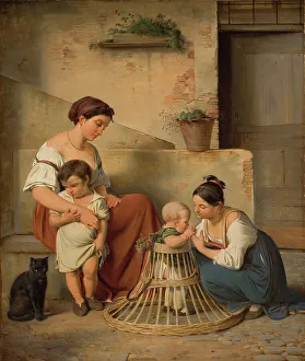 A Roman street scene; Two Italian women with their children, 1833. Creator: Albert Kuchler