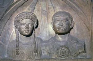 Languedoc Roussillon Prints: Roman tomb slab of a Roman officer and his wife, 1st century