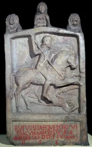 Gloucestershire Prints: Roman tombstone erected in memory of a Thracian cavalryman, 2nd century