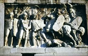 Emperor Hadrian Gallery: Roman Troops and Barbarians on the Arch of Constantine, relief detail, early 2nd century
