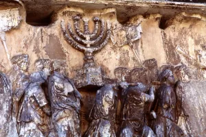 Sack Prints: Roman troops carrying away the Menorah from the Temple at Jerusalem, 70