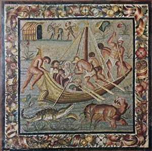 Nile Prints: Roman wall mosaic of a ferry-boat, 1st century