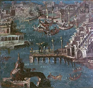 Roman wall-painting of a harbour scene