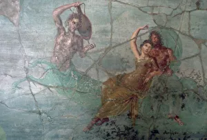 Roman wall-painting of Neptune and Amphitrite on the tail of a Triton