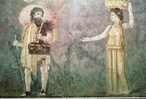 Archaeological Museum Prints: Roman wall painting of servants, 1st century BC