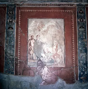 Herculaneum Prints: Roman wallpainting of Daedalus, Pasiphae and the Bull, Herculaneum, Italy