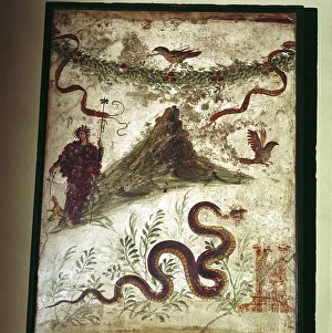 Volcano Prints: Roman wallpainting showing Mount Vesuvius and Bacchus (Dionysus) or the Genius Loci
