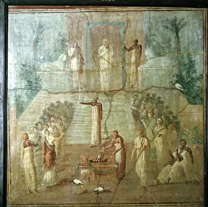 Isis Gallery: Roman wallpainting showing priests of Isis performing their ceremony, Herculaneum, Italy