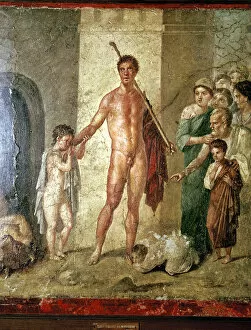 Ancient City Collection: Roman wallpainting of Theseus after killing the Minotaur, Pompeii