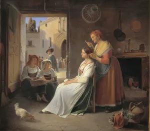 Pampering Prints: A Roman Woman Adorning Her Young Daughter, 1835. Creator: Albert Kuchler