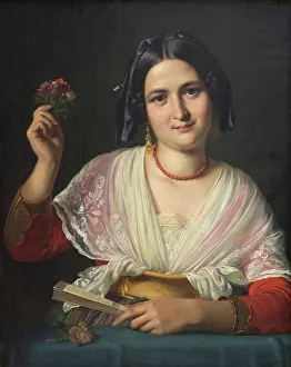 Lappet Prints: A Roman Woman in Fancy Dress, 1847. Creator: Wilhelm Marstrand